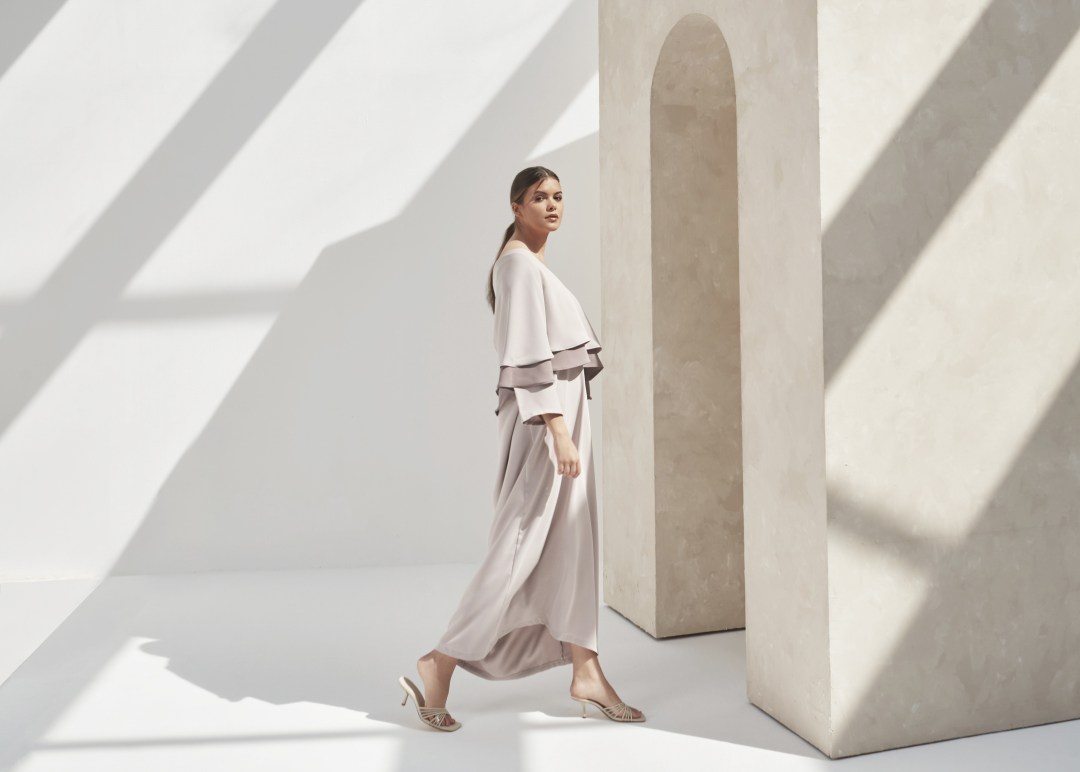 Two Shade Formal Cape Collar Dress