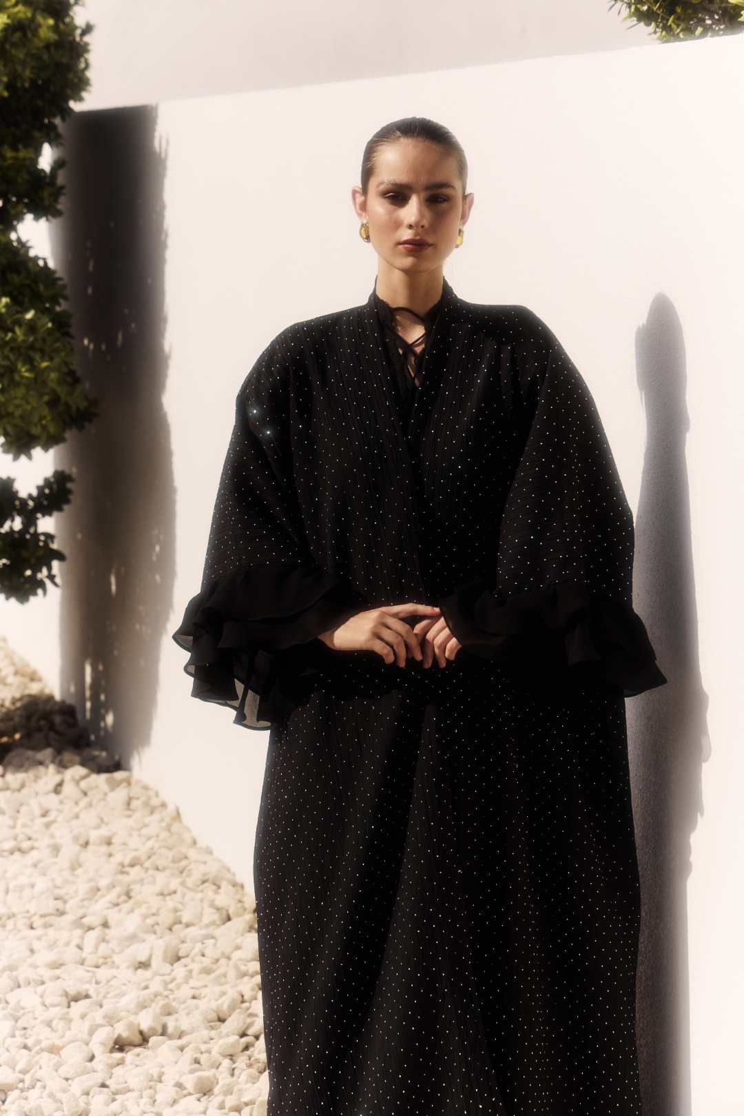Silver Glitter Ruffles Abaya - Image 3