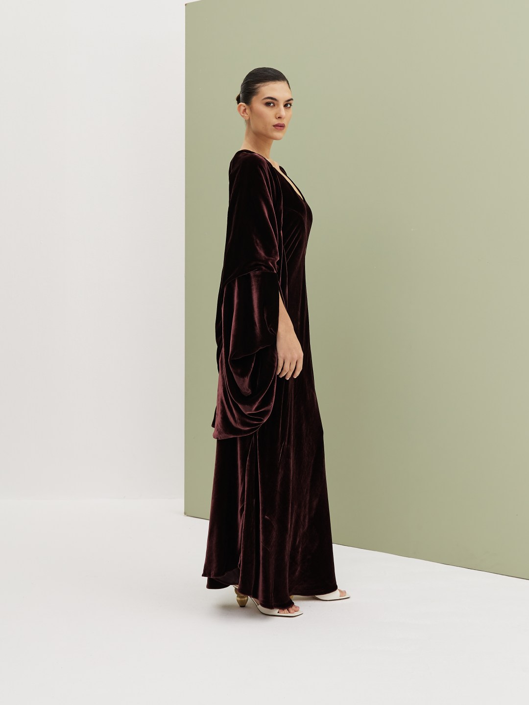 Velvet Cape Overlay Dress - Image 2