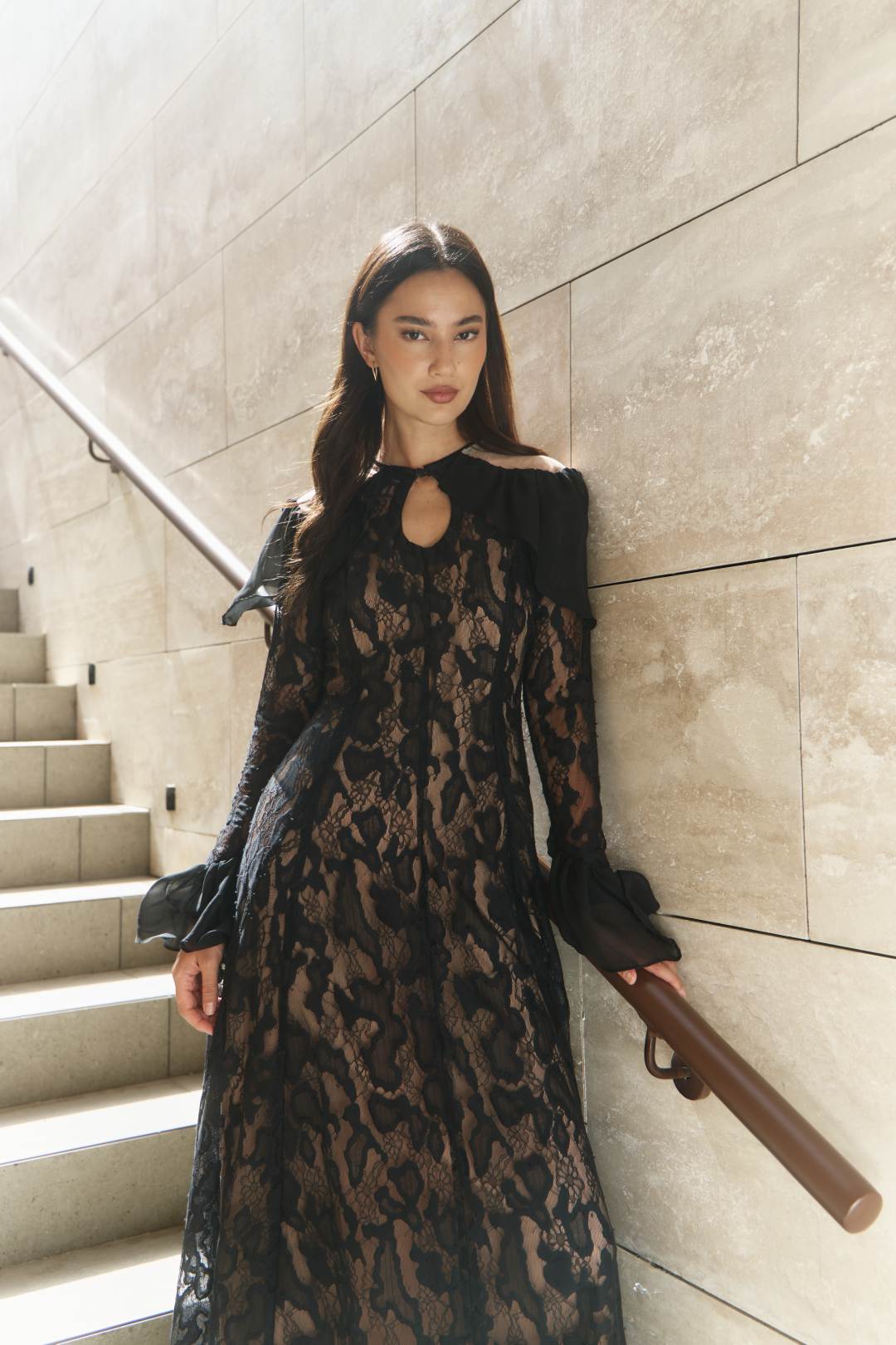 Draped Cape Lace Dress