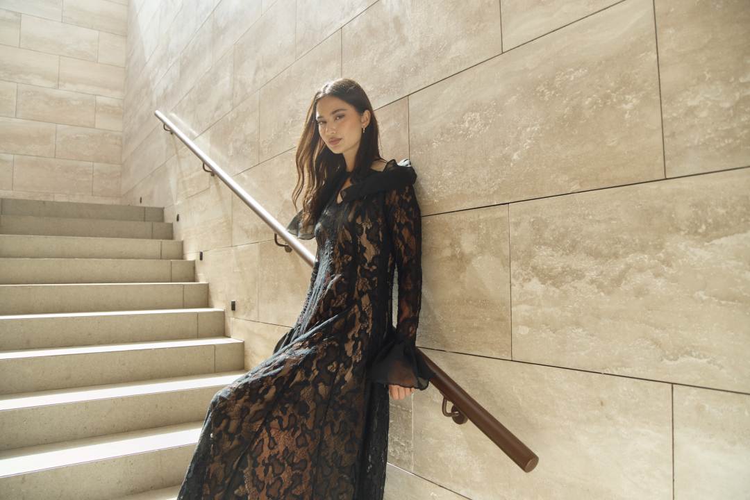 Draped Cape Lace Dress - Image 4