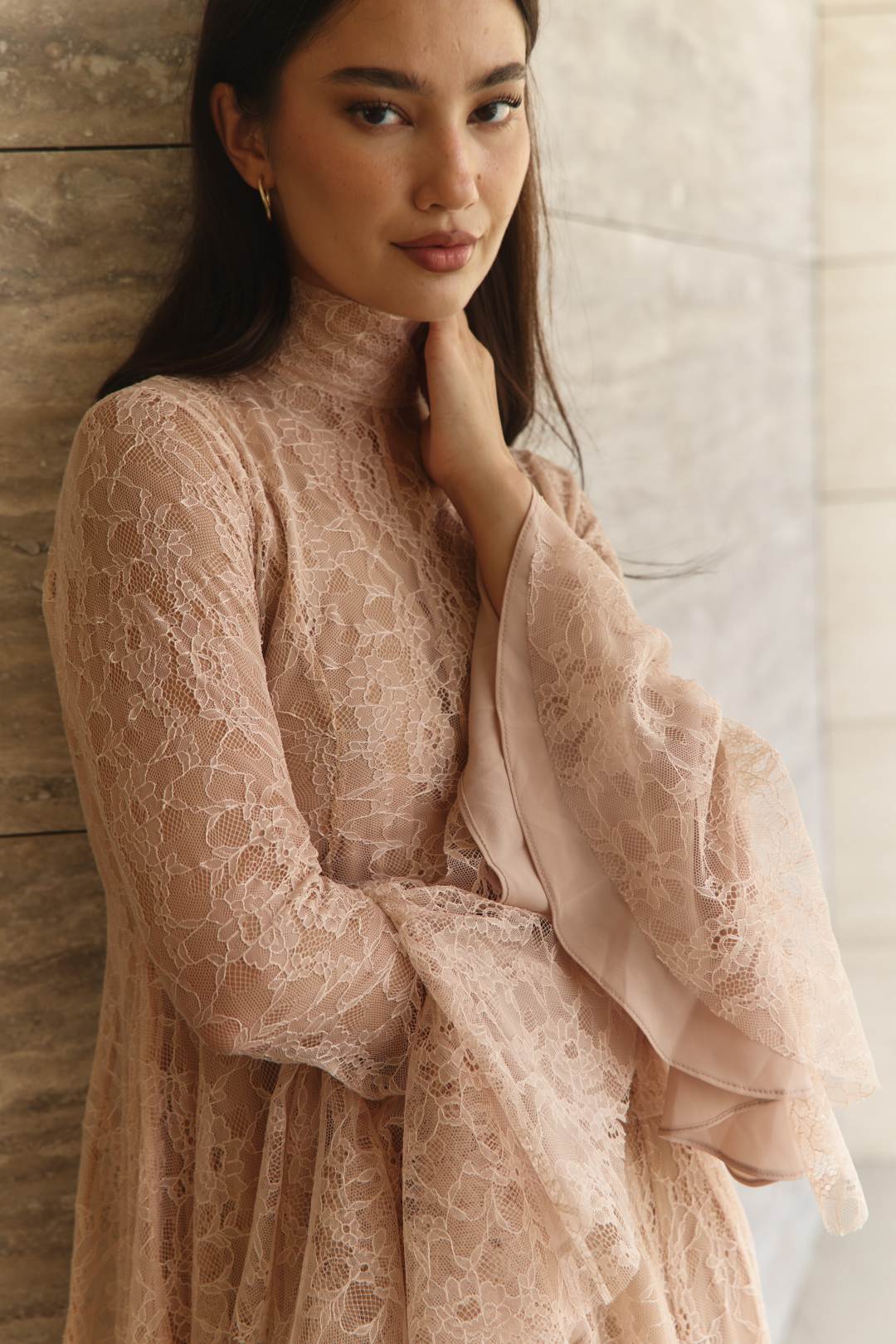 Ruffled Hem Lace Gown - Nude Blush - Image 2