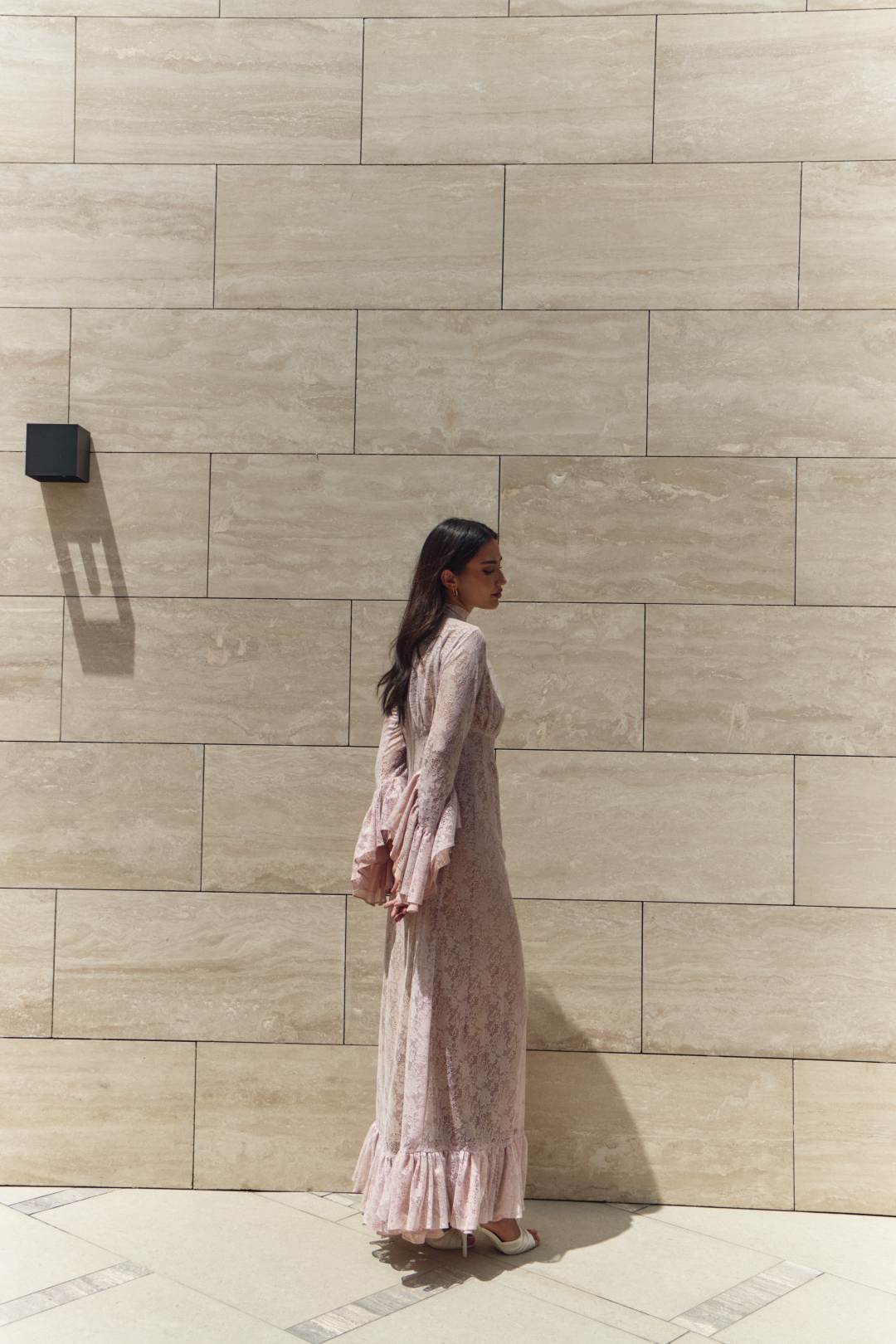 High Neck Lace Dress - Blush Pink - Image 3
