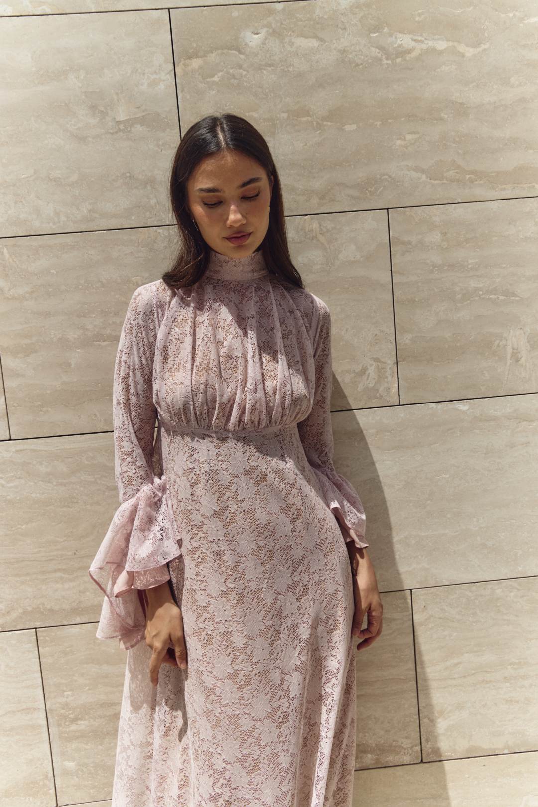 High Neck Lace Dress - Blush Pink - Image 2