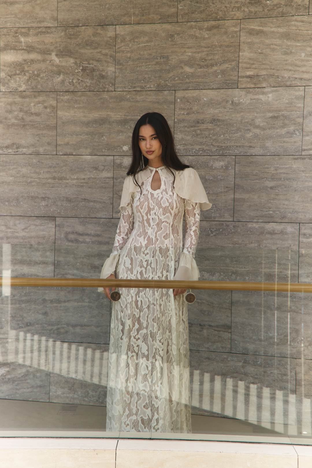 Draped Cape Lace Dress - Image 6
