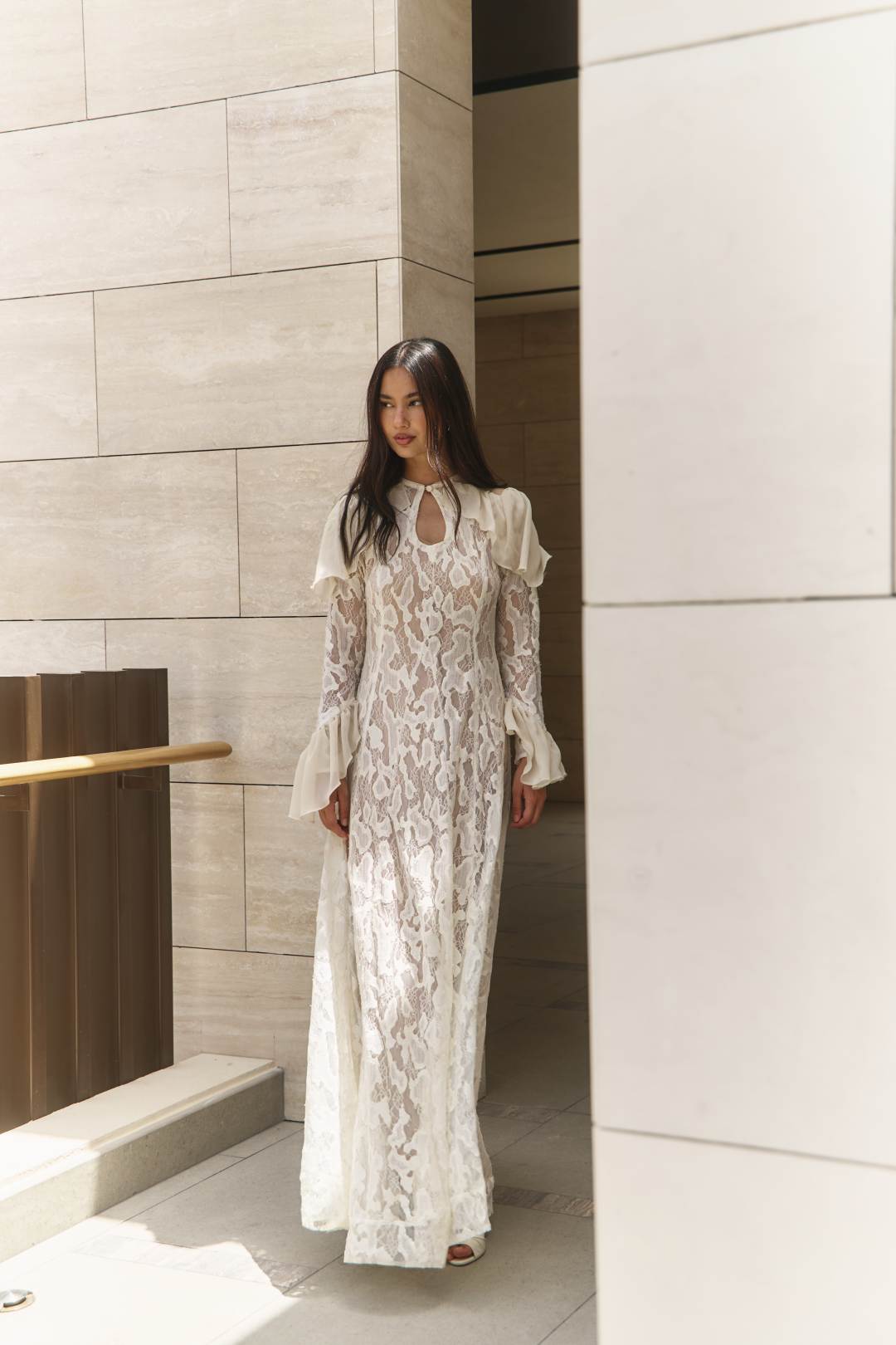 Draped Cape Lace Dress - Image 7