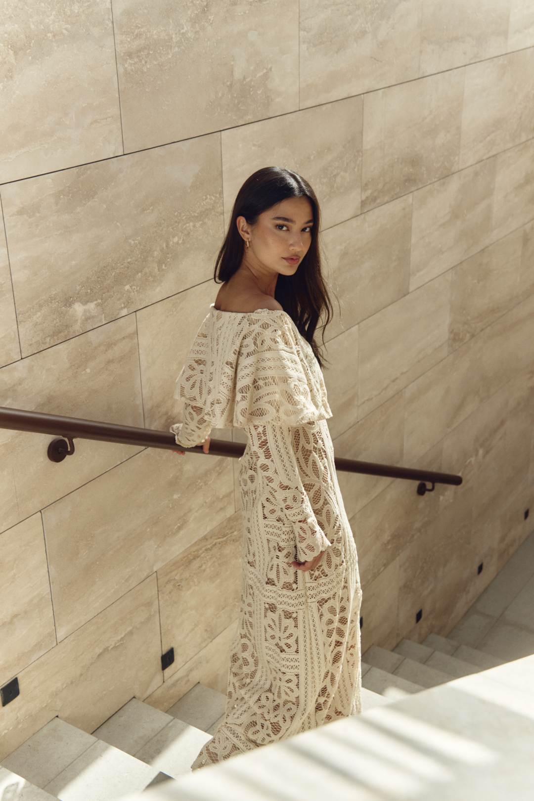 Serene Off-shoulder Cape Dress - Image 3